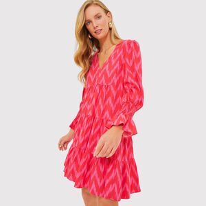 Tuckernuck Pomander Place Mini Dress Pink Ikat Kenzo V Neck Puffed Tiered Medium